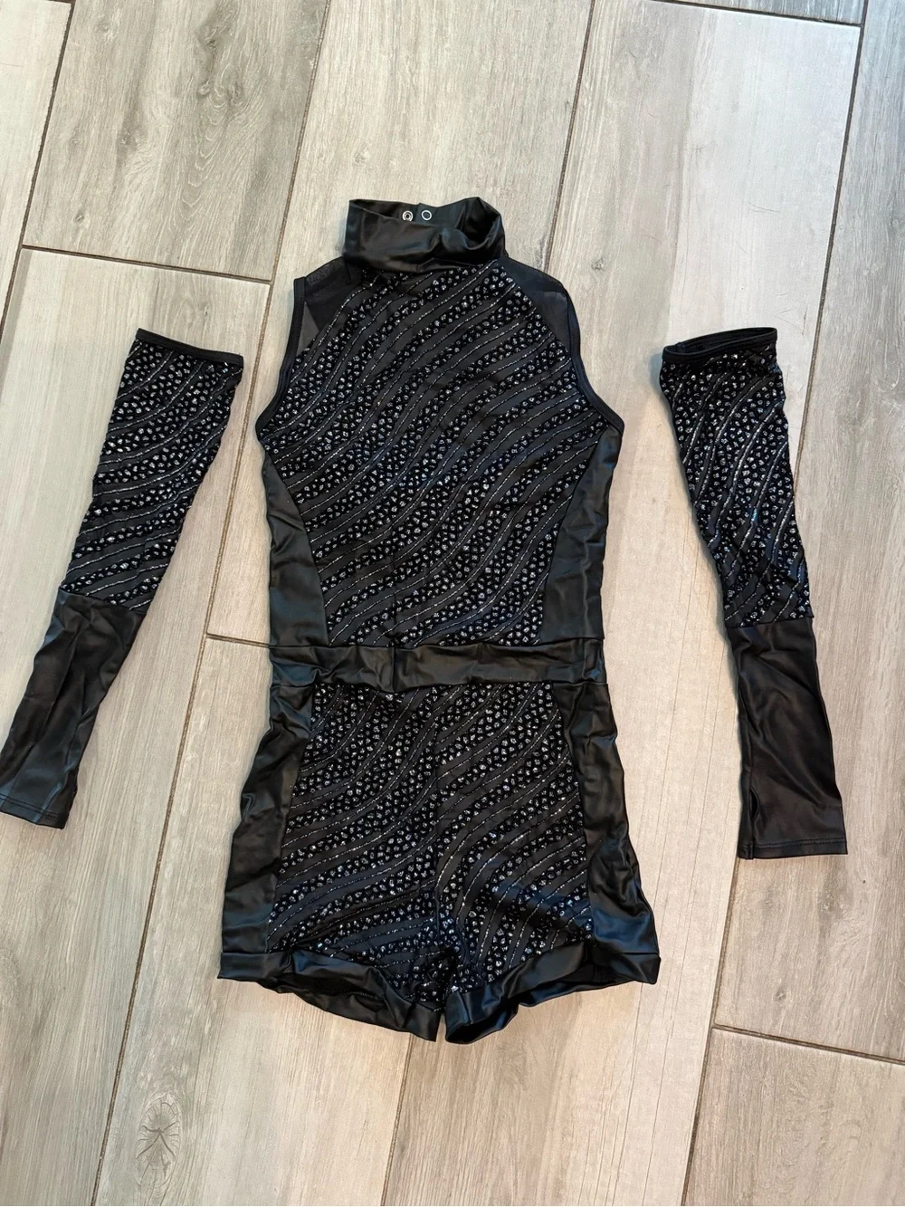 Black Embellished Girls' One-Piece Dance Costume